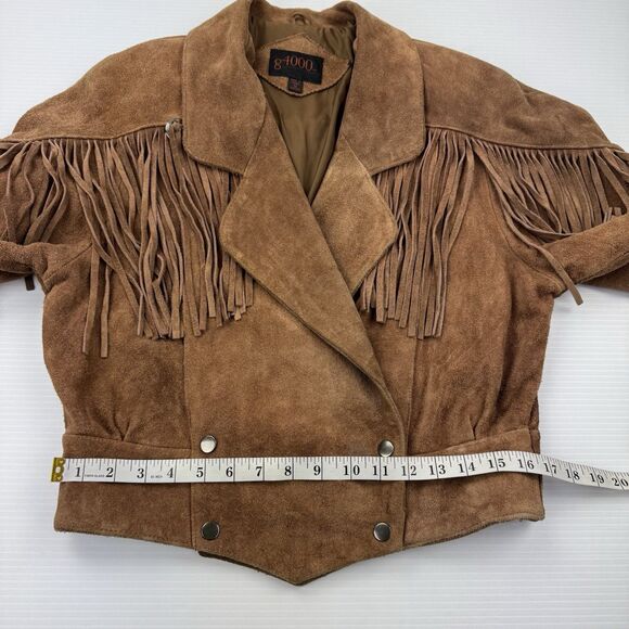 Vintage 90’s g4000 Suede Leather Fringe Western Jacket Brown Small Cowgirl Boho - Picture 9 of 16